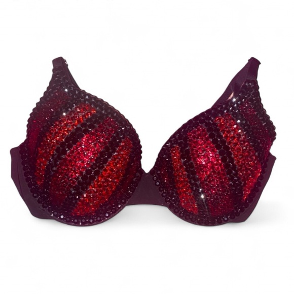 Crystal Rhinestone Pinstripe Glam Bling Red Mix Bra Top All Sizes New - Picture 4 of 11